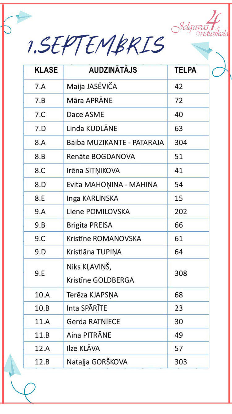 Klašu kabineti 1. septembrim