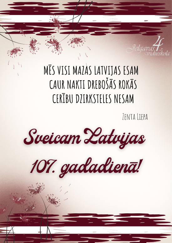 Apsveikums LR proklamēšanas 107. gadadienā Apsveikums LR proklamēšanas 107. gadadienā